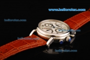 Patek Philippe Chronograph Swiss Valjoux 7750 Manual Winding Movement Steel Case with White Dial and Brown Leather Strap