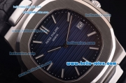 Patek Philippe Nautilus Swiss ETA 2892 Automatic Movement Steel Case with Stick Markers and Black Leather Strap