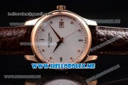 Patek Philippe Calatrava Miyota Quartz Rose Gold Case with White Dial and Brown Leather Strap Diamonds Markers