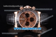 Rolex Daytona Clone Rolex 4130 Automatic Rose Gold Case with Rose Gold Dial Black Leather Strap and Stick Markers (EF)