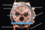 Rolex Daytona Clone Rolex 4130 Automatic Rose Gold Case with Rose Gold Dial Black Leather Strap and Stick Markers (EF)