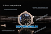 Cartier Ballon Bleu De Small Swiss Quartz Steel Case with Diamonds Bezel Black Dial and Black Leather Strap - White Markers