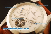 Jaeger-LECoultre Toubillon Automatic Steel Case with White Dial and Brown Leather Strap