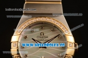 Omega Constellation Ladies Miyota Quartz Two Tone Case/Bracelet with MOP Dial and Diamond Markers - Diamonds Bezel (AAAF)