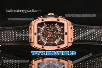 Hublot MP-06 Senna Chrono Miyota OS20 Quartz Rose Gold Case with Skeleton Dial Stick Markers and Black Leahter Strap