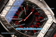 Franck Muller Conquistador Grand Prix Asia Automatic Steel Case with Black Dial Red Markers and Black Leather Bracelet