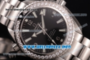 Omega Planet Ocean 46 MM Clone Omega 8500 Automatic Steel Case/Bracelet with Black Dial and Stick Markers - Diamonds Bezel (KW)