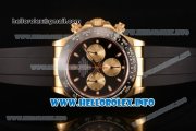 Rolex Daytona Chrono Swiss Valjoux 7750 Automatic Yellow Gold Case with Ceramic Bezel Rubber Strap and Black Dial - Stick Markers (BP)