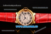 Cartier Ballon Bleu De Medium Asia 4813 Automatic Yellow Gold Case with Silver Dial Green Leather Strap and Roman Numeral Markers (GF)