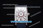 Franck Muller Long Island Las Vegas Asia 2813 Automatic Steel Case with White Dial Arabic Numeral Markers and Blue Leather Strap