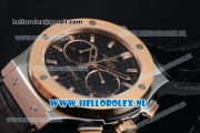 Hublot Classic Fusion Chronograph Swiss Valjoux 7750 Automatic Rose Gold Case with Black Dial Stick Markers and Black Genuine Leather Strap