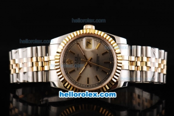 Rolex Datejust Swiss ETA 2836 Automatic Movement Two Tone with Gold Bezel-Grey Dial and Gold Stick Markers-18K Gold Never Fade