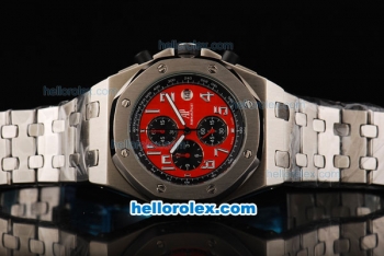 Audemars Piguet Royal Oak Offshore Japanese Miyota Quartz Movement with Red/Black Dial and Silver Case-SS Strap