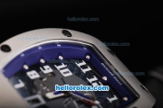 Richard Mille RM007 Silver Case with White Number Markers-Blue Border and Black Leather Strap