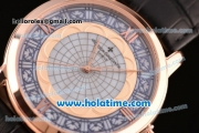 Vacheron Constantin Metiers D Art Miyota OS2035 Quartz Rose Gold Case with White Dial and Black Leather Strap