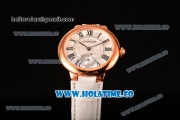 Cartier Ballon Bleu De Small Swiss Quartz Rose Gold Case with White Dial Black Roman Numeral Markers and White Leather Strap