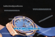 Hublot Big Bang Tutti Japanese Miyota Quartz Rose Gold Case with Blue Dial Stick Markers and Blue Rubber Strap