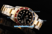 Rolex GMT Master II Swiss ETA 2836 Automatic Movement Black Dial with Diamond Bezel and Two Tone Strap