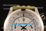 Rolex Explorer Chronograph Miyota OS20 Quartz Steel Case with White Dial and Green Leather Strap