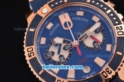 Ulysse Nardin Maxi Marine Diver Chrono OS20 Miyota Quartz Rose Gold Case with Blue Dial and Blue Rubber Strap - 7750 Coating