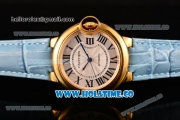 Cartier Ballon Bleu De Medium Asia 4813 Automatic Yellow Gold Case with Silver Dial and White Leather Strap - Roman Numeral Markers (GF)