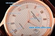 Vacheron Constantin Patrimony Swiss ETA 2836 Automatic Rose Gold Case Brown Leather Strap with White Dial Diamond Markers