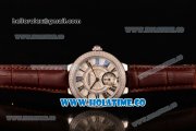 Cartier Ballon Bleu De Small Swiss Quartz Steel Case with Diamonds Bezel White Dial and Brown Leather Strap - Black Markers