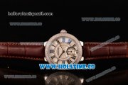 Cartier Ballon Bleu De Small Swiss Quartz Steel Case with Diamonds Bezel White Dial and Brown Leather Strap - Black Markers