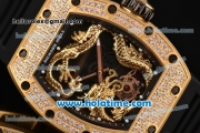 Richard Mille Tourbillon RM 057 Dragon Swiss ETA 2824 Automatic Yellow Gold&Diamonds Case with Black Rubber Strap and Gold Dragon Dial - 1:1 Original