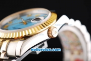 Rolex Datejust Swiss ETA 2836 Automatic Movement Two Tone with Gold Bezel-Blue Dial and Gold Roman Markers-18K Gold Never Fade