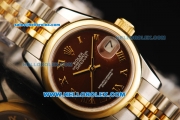 Rolex Datejust Automatic Movement Steel Case with Brown Dial and Gold Bezel-Two Tone Strap-Lady Model