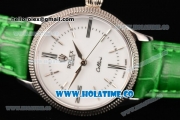 Rolex Cellini Time Asia 2813 Automatic Steel Case with White Dial Green Leather Strap and Stick/Roman Numeral Markers