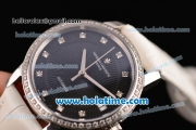 Vacheron Constantin Patrimony Swiss ETA 2824 Automatic Steel Case with White Leather Strap Black Dial and Diamond Bezel