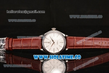 Rolex Cellini Time Asia Automatic Steel Case with Brown Leather Strap White Dial and Silver Stick Markers (New)