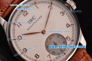 IWC Portuguese Hand-Wound AS 6497 Automatic Steel Case with White Dial Numeral Markers and Brown Leather Strap