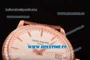 Patek Philippe Calatrava Swiss ETA 2824 Automatic Rose Gold Case with Stick Markers Diamonds Bezel and White Dial