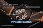 Panerai PAM00528 Lo Scienziato Luminor 1950 Tourbillon GMT Asia Automatic PVD Case with Skeleton Dial and Brown Leather Strap