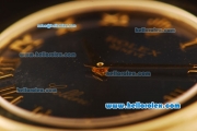 Rolex Cellini Swiss Quartz Yellow Gold Case with Dark Blue Dial and Black Leather Strap-Roman Markers