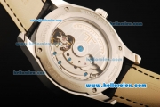 Jaeger-LeCountre Tourbillon Automatic Movement Steel Case with White Dial and Black Leather Strap