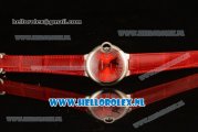 Cartier Ballon Bleu De Cartier Citizen Auto Steel Case with Red Dial and Red Leather Strap