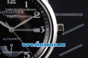 Longines Master Power Reserve Swiss ETA 2824 Automatic Steel Case with Black Dial and Black Leather Strap Arabic Numeral Markers