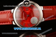 Cartier Ballon Bleu De Citizen Automatic Steel Case with Red Dial Roman Numberal Markers and Red Genuine Leather Strap