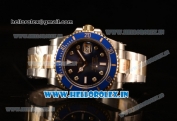 Rolex Submariner Swiss ETA 2836 Automatic Two Tone Case/Bracelet with Blue Dial Diamonds (BP)