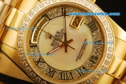 Rolex Day-Date Automatic Full Gold with Diamond Bezel and White MOP/Diamond Dial