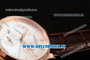 1:1 Jaeger-LECoultre Master Georgraphic Miyota 9015 Automatic Rose Gold Case with Silver Dial Stick Markers and Brown Genuine Leather