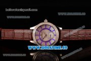 Jaeger-LeCoultre Lady Miyota Quartz Steel Case with White MOP Dial Purple Stick Markers and Brown Leather Strap - Diamonds Bezel