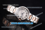 Cartier Ballon Bleu Medium Seiko NH06 Quartz Steel Case with Silver Dial and Roman Numeral Markers Two Tone Bracelet (YF)