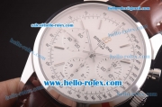 Breitling Transocean Chrono Swiss Valjoux 7750 Automatic Steel Case with White Dial and Brown Leather Strap