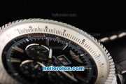 Breitling Bentley Automatic Movement Steel Case with Black Dial and Stick Markers-Black Leather Strap