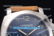 Panerai Luminor 1950 3 Days GMT Asia ST25 Automatic Steel Case with Blue Dial Arabic Numeral Markers and Brown Leather Strap